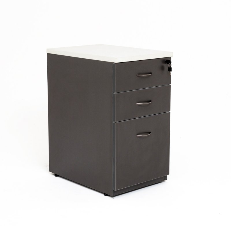 Caisson hauteur bureau LUDY bois 2 tiroirs + 1 tiroir suspendu, tiroirs fermés, anthracite avec top blanc