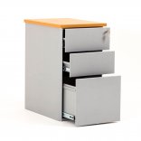 Caisson ouvert en métal 2 tiroirs et 1 tiroir pour dossiers suspendus aluminium et top hêtre