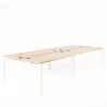 Bureau bench OPTIMUM 4 personnes, plateaux chêne clair, piétement blanc, sans cloison