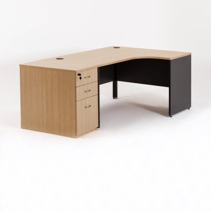 Bureau compact MADERA avec 1 caisson HB droite P.80 cm