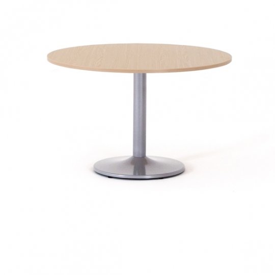 Table de réunion ronde ZETA, plateau chêne clair, piétement aluminium