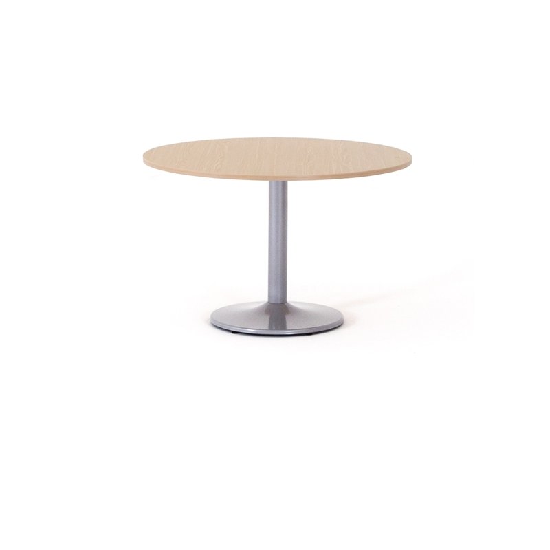 Table de réunion ronde ZETA, plateau chêne clair, piétement aluminium