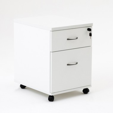 Caisson à roulettes LUDY en bois avec 1 tiroir simple et 1 tiroir pour dossiers suspendus, blanc