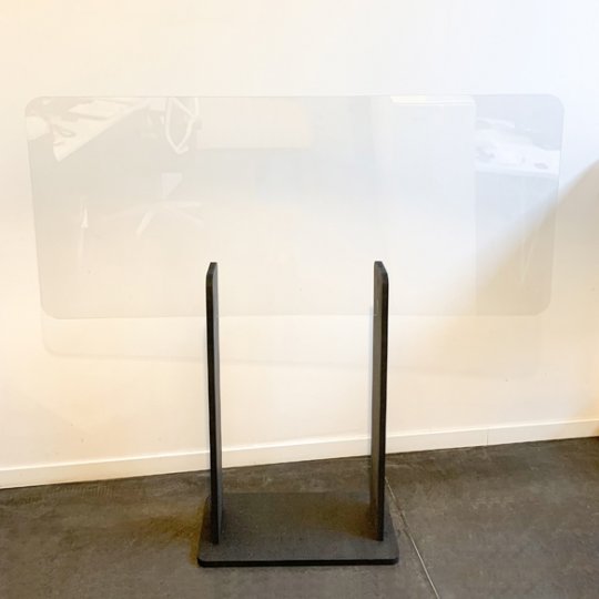 Ecran de protection RESTY en plexiglas sur support en bois, L.150 x H.66 cm