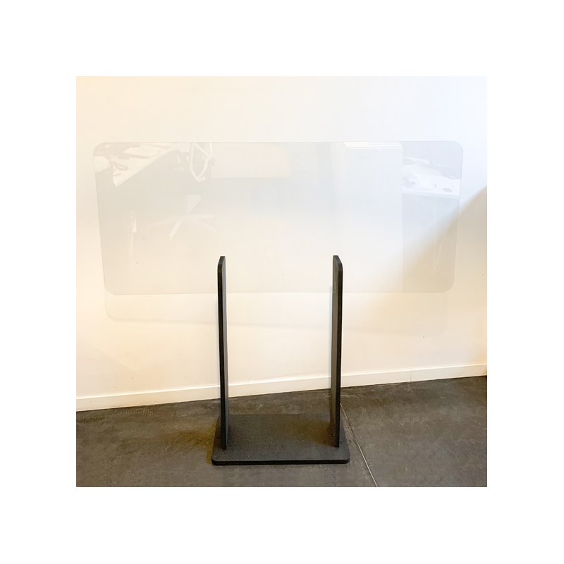 Ecran de protection RESTY en plexiglas sur support en bois, L.150 x H.66 cm