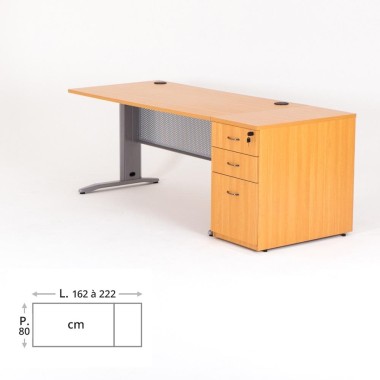 Bureau droit QUADRA avec caisson hauteur bureau bois