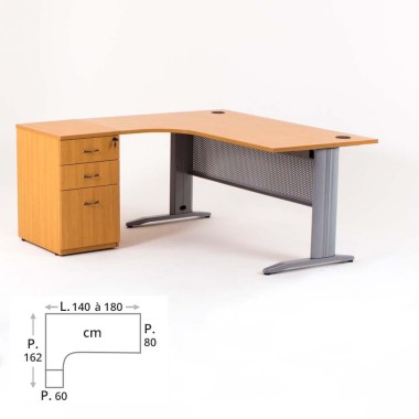 Bureau compact avec caisson hauteur bureau P.60 cm bois