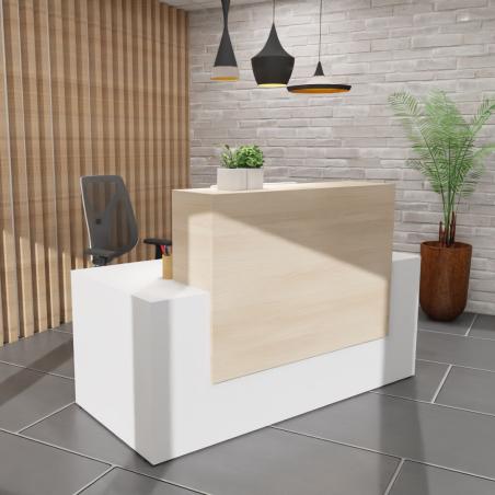 Bureau Comptoir Profondeur 80 cm blanc avec façade en chêne clair