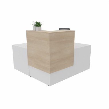 Bureau comptoir d'angle 80 cm blanc, façade chêne clair