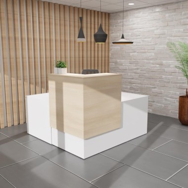 Bureau Comptoir d'angle Profondeur 80 cm blanc avec façade en chêne clair