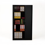 Armoire haute à rideaux H.180 cm FLAP, vue de face, noir