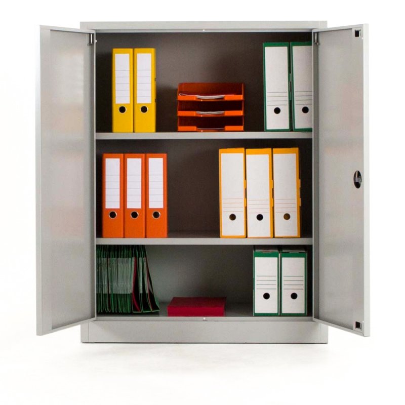 Armoire basse métallique H.120 cm, portes battantes ROBUST, ouverte