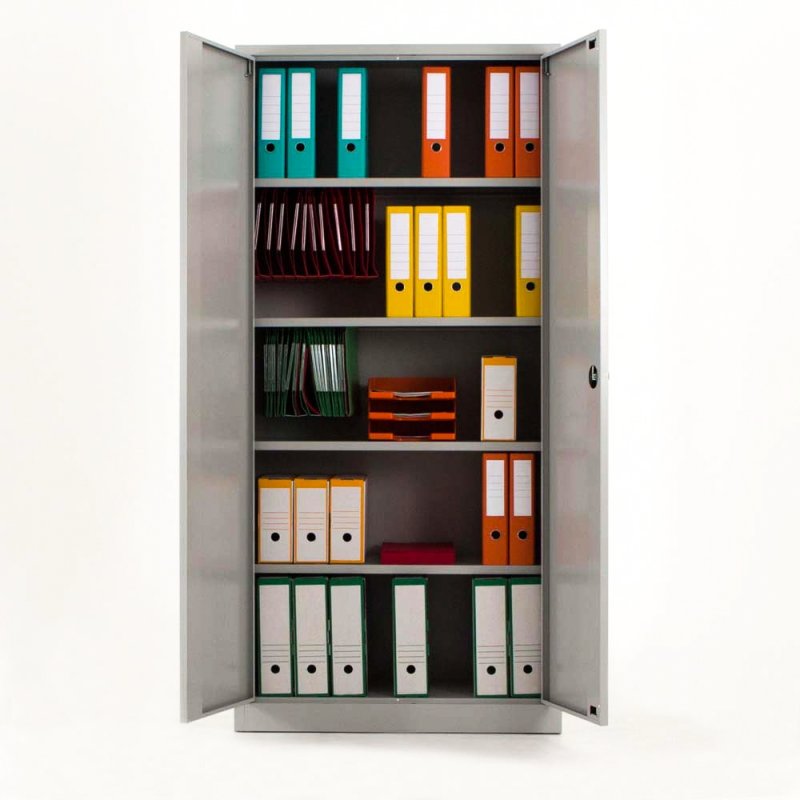 Armoire haute métallique H.192 cm, portes battantes ROBUST, ouverte