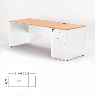 Bureau droit blanc MADERA + caisson hauteur bureau P.80 cm