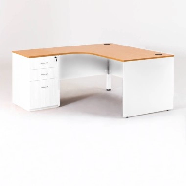 Bureau blanc compact MADERA + caisson hauteur bureau P.60 cm