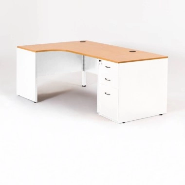 Bureau blanc compact MADERA + caisson hauteur bureau P.80 cm