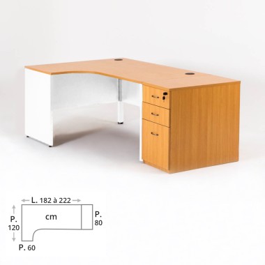 Bureau blanc compact MADERA + caisson hauteur bureau P.80 cm