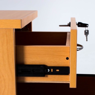 Caisson de bureau sur roulettes LINUS, 1 tiroir, 1 tiroir pour le matériel,  1 tiroir pour les dossiers suspendus, décor noyer 