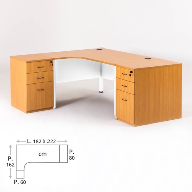 Bureau blanc compact MADERA + 2 caissons hauteur bureau P.60/80 cm