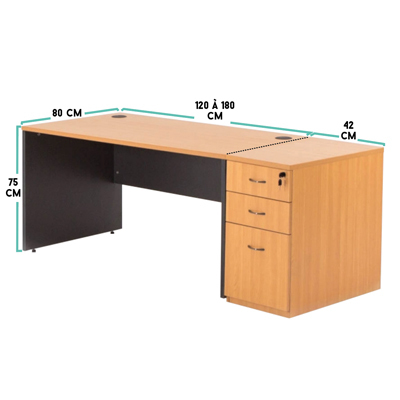 BUREAU DROIT T-LINE L.160CM AVEC CAISSON 3TM