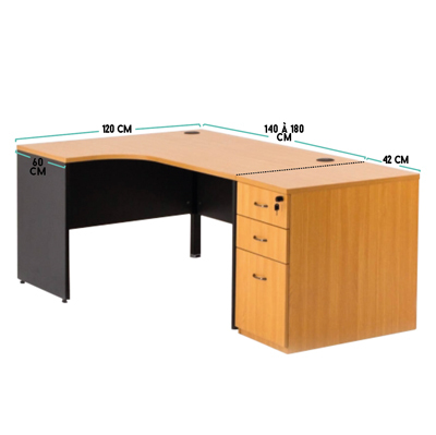 Bureau d'angle avec caisson compact MADERA