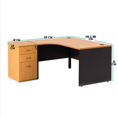 Bureau angle 160 x 80/100 avec caisson de rangement