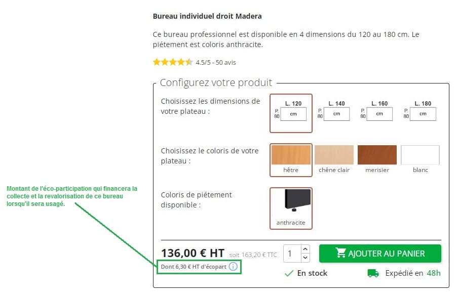 fiche produit bd mobilier ou trouver le montant de l'éco-participation